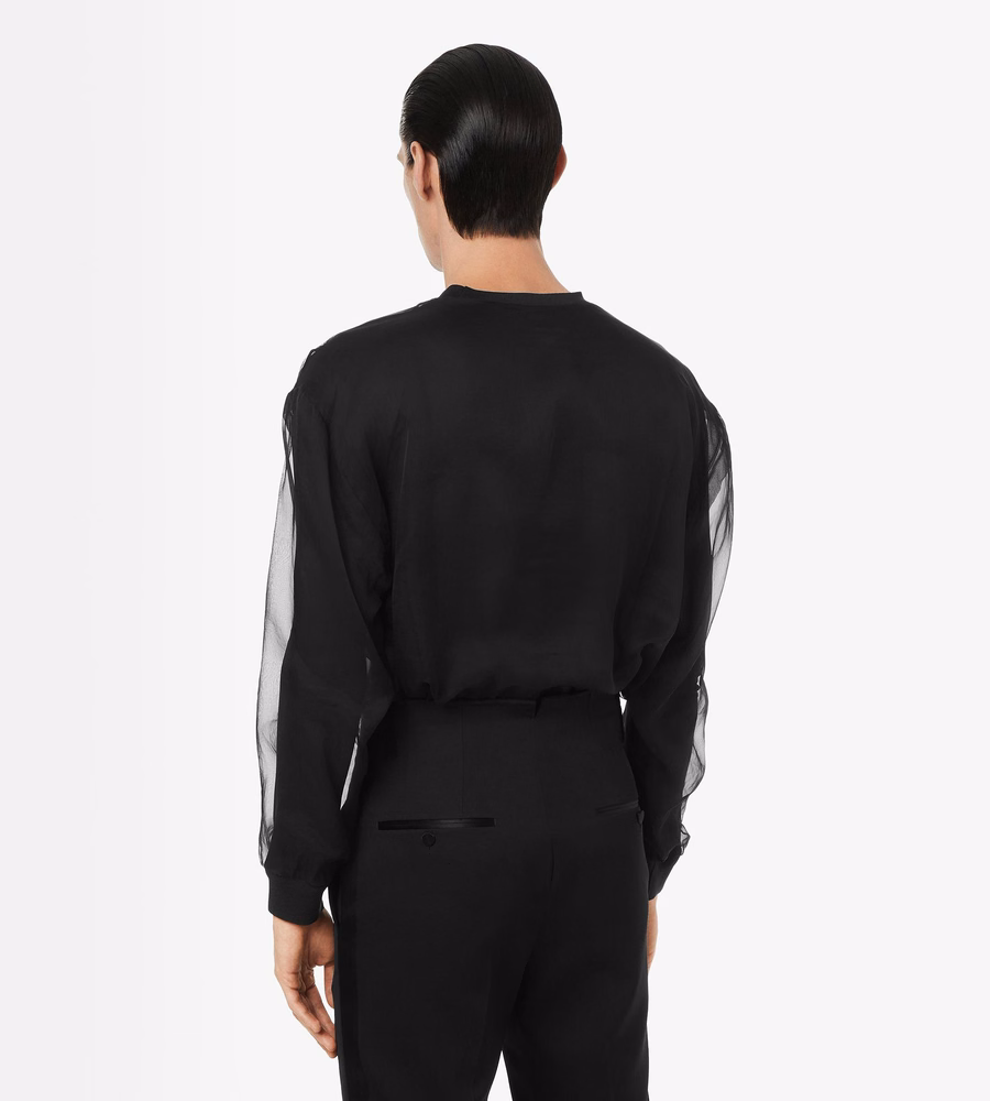 CHIFFON LAYERED JERSEY CREW NECK