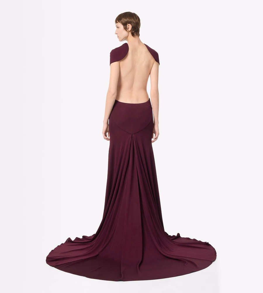 IMPOSSIBLE BACKLESS CAP SLEEVE EVENING DRESS WITH TRAIN