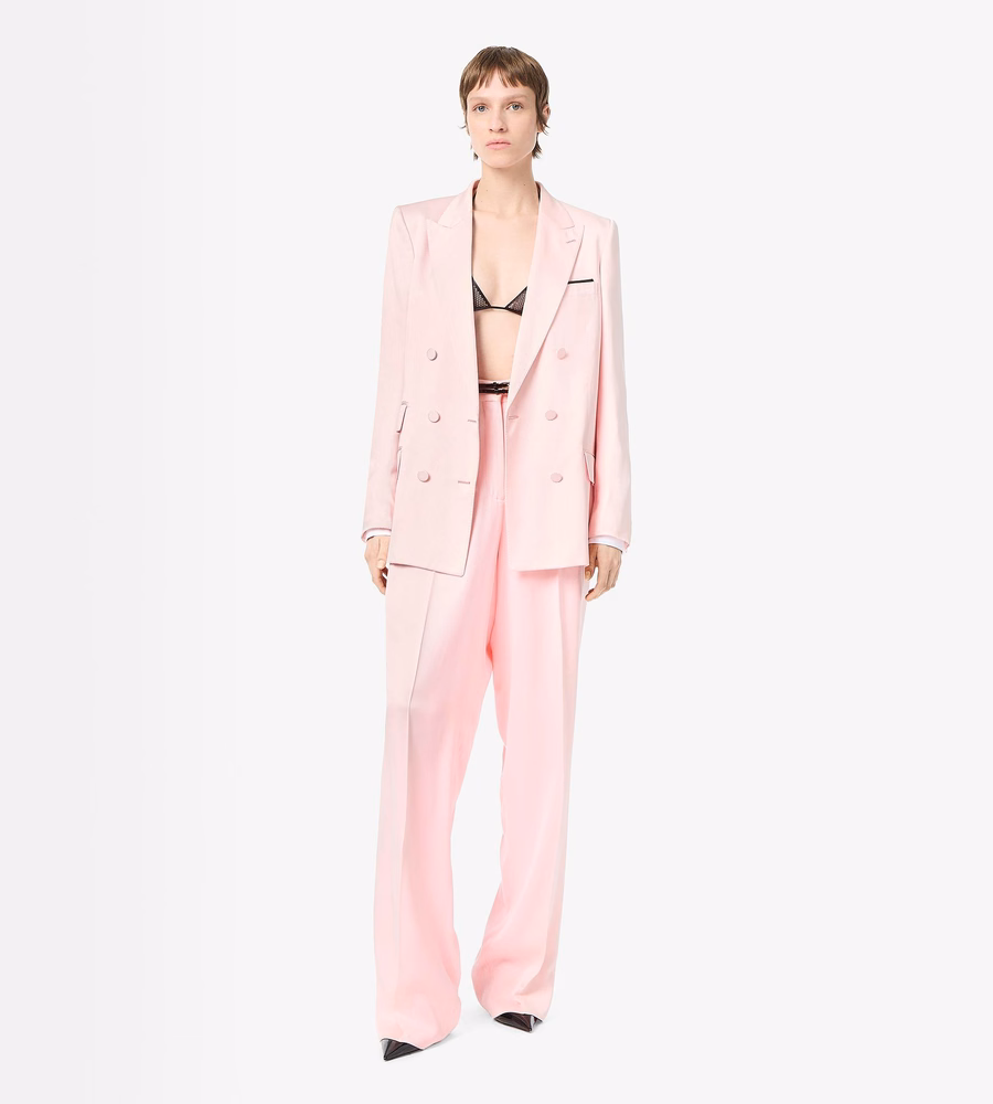 SILK SATIN DOUBLE BREASTED PEAK LAPEL JACKET