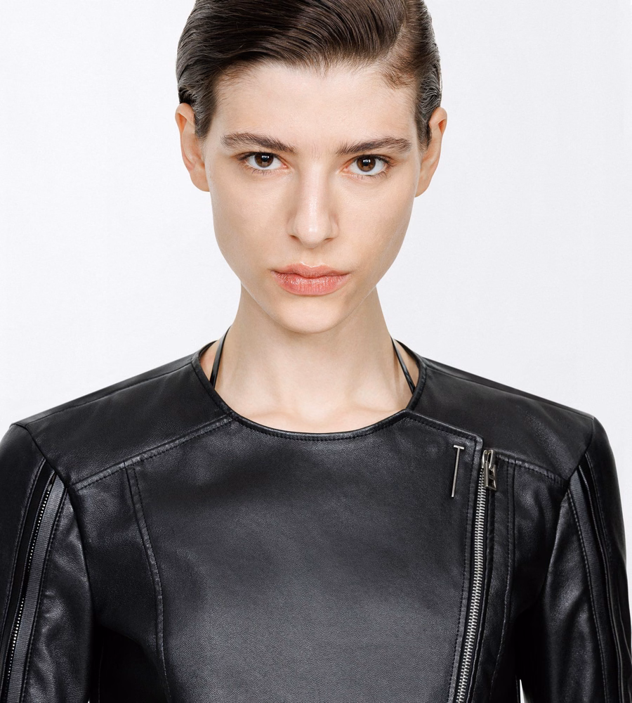 STRETCH NAPPA LEATHER FITTED CAFE RACER JACKET
