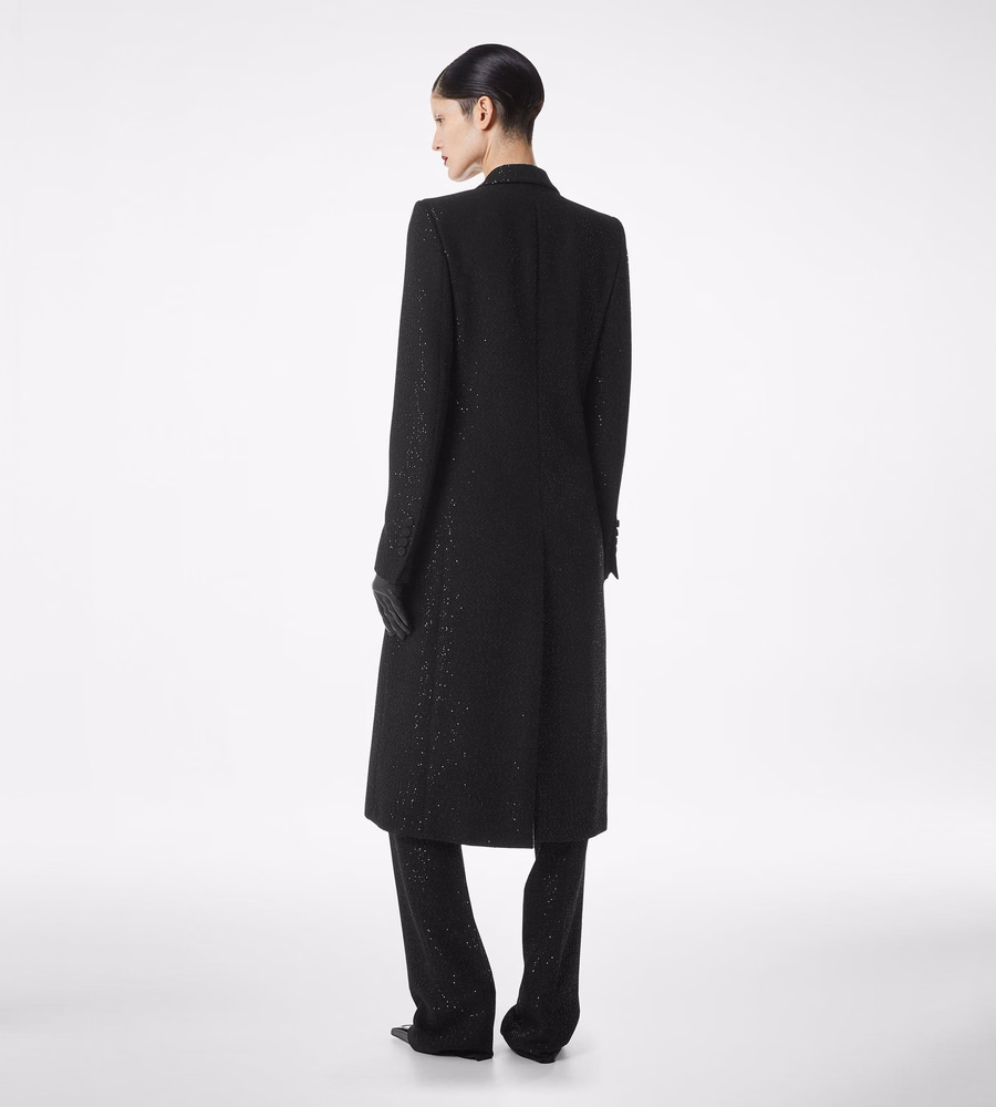 SEQUINED WOOL BLEND CREPE DOUBLE BREASTED COAT