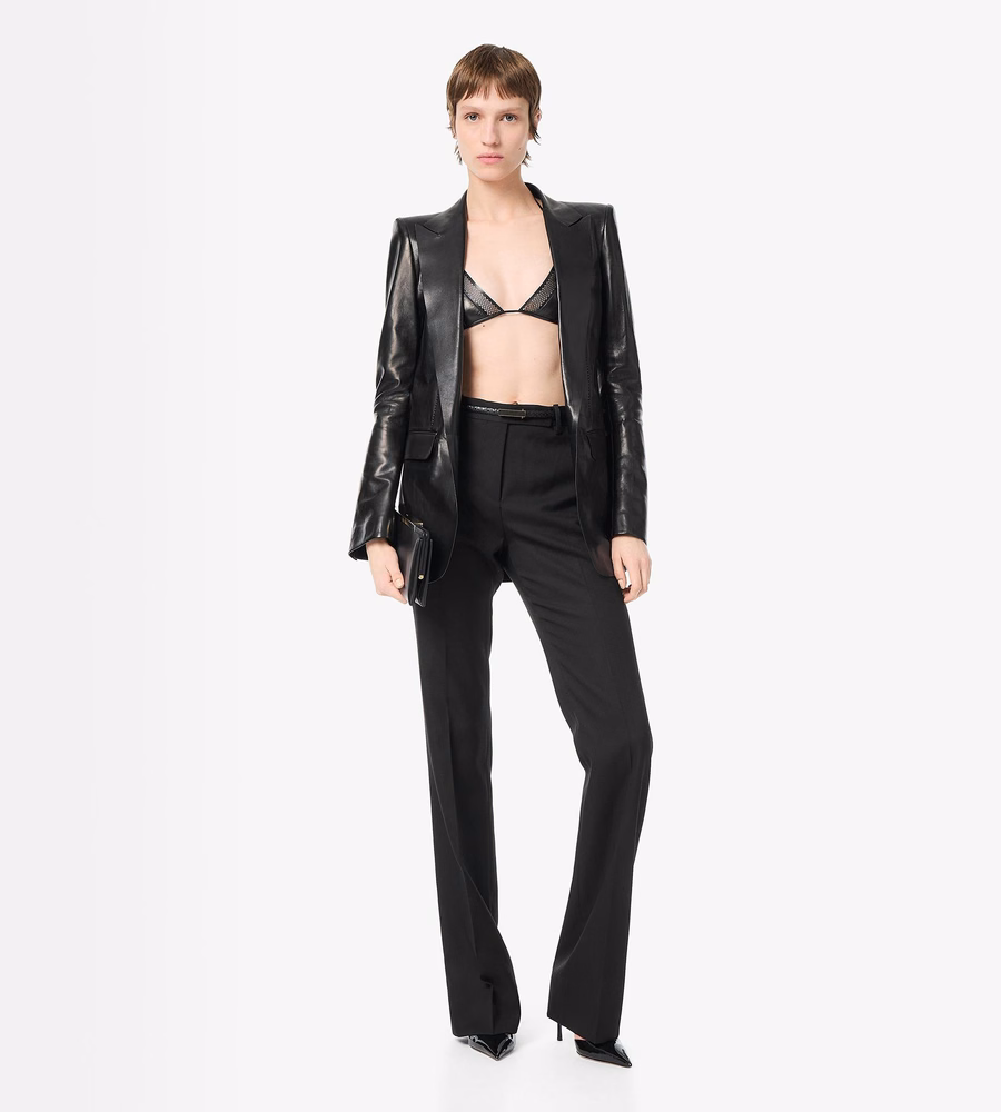 WOOL SILK BLEND TAILORED STRAIGHT PANTS